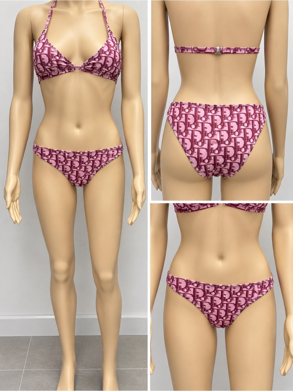 Designer-Inspired Pink Logo Print Triangle Bikini - Women Swim